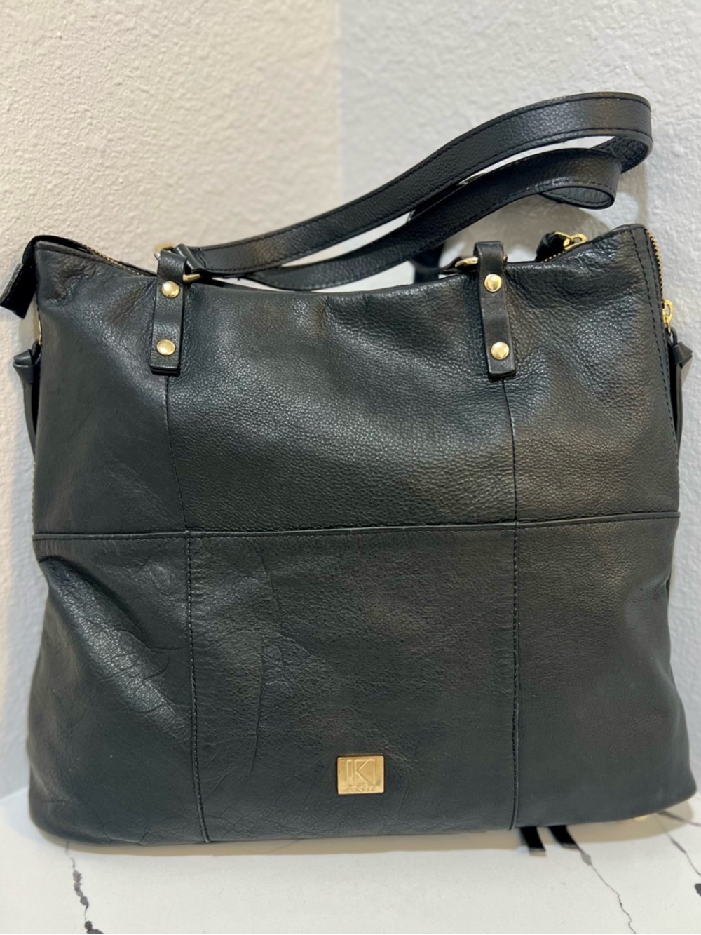 Kooba Black Pebbled Leather Shoulder Tote | Gold Hardware | Everyday Luxe